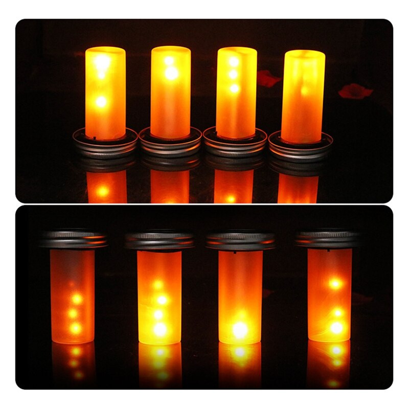 4vnt saulės šviesos diodų masoninis stiklainis apšviestas žibintuvėlis liepsna šiltas LED sodas lauko saulės buteliuko lempos žvakių žibinto dekoras