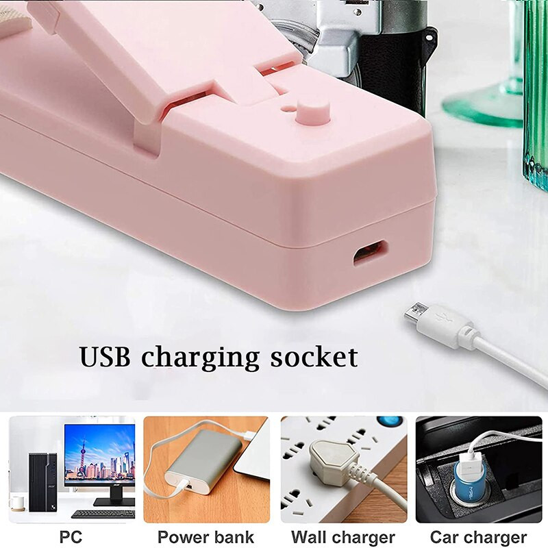 2 v 1 mini uzatvárateľ tašiek, ručné tepelné uzatvárače a rezačky, nabíjateľné cez USB, vákuové tepelné uzatvárače potravín na plastové úložné vrecká