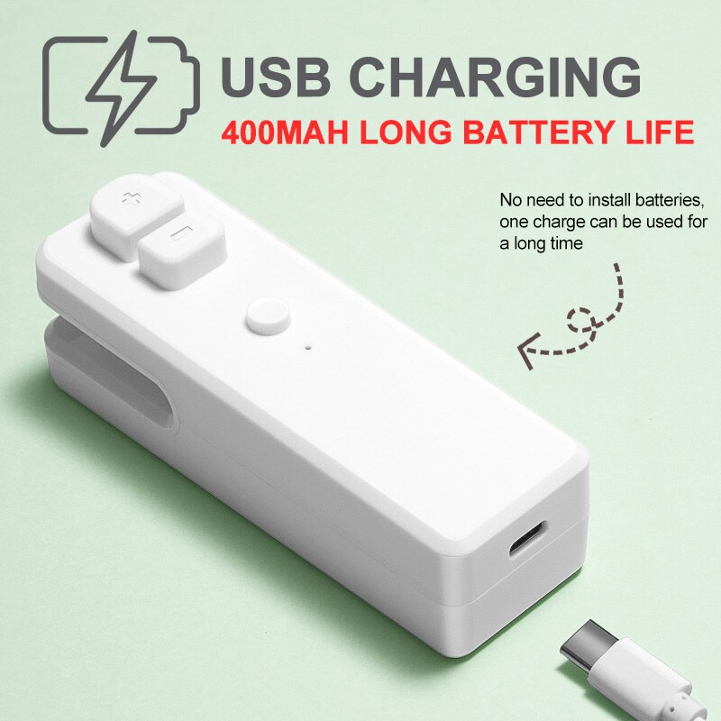 USB mini zatvarač za plastične vrećice, zatvarač za plastičnu ambalažu s nožem za rezanje 2 u 1, prijenosno pohranjivanje grickalica, kuhinjski pribor