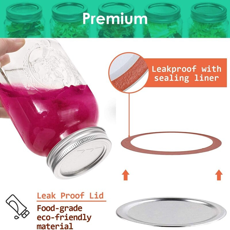 70 de bucăți capace de borcane cu gură largă, potrivite pentru capace despicate pentru borcane Mason, etanșe, capace de siguranță, cu sigiliu din silicon