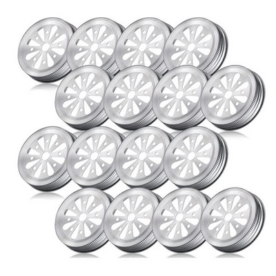 16Pcs Regular Mouth Mason Can Jar капак Устойчив на ръжда Маргаритка с дупка за слама Кух капак за цветя за топка, буркани за консерви и т.н.