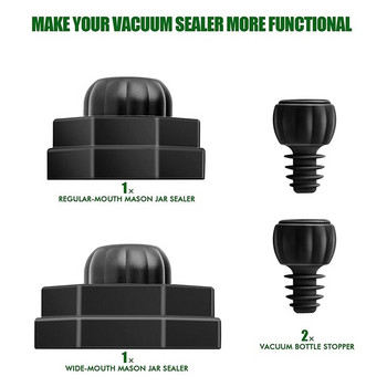 Universal Mason Jar Vacuum Sealer and Vacuum Bottle Wine Stopper Set, Συμβατό με όλες τις επωνυμίες Vacuum Sealers