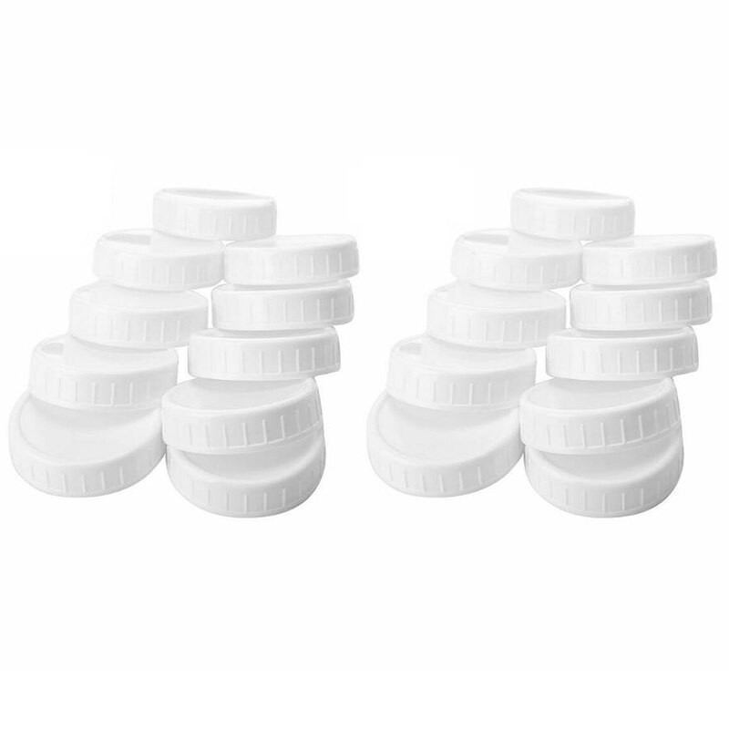 20 ks plastových úložných uzáverov s rebrovanými viečkami pre štandardnú fľašu Mason Jar s priemerom 70 mm/86 mm