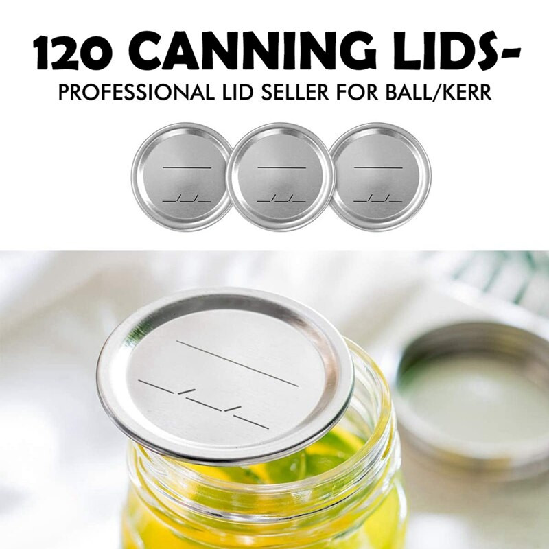 Poklopci za konzerviranje širokih otvora za staklenke Ball/Kerr, podijeljeni metalni poklopci staklenki sa silikonskim brtvama, srebrni, 120 komada