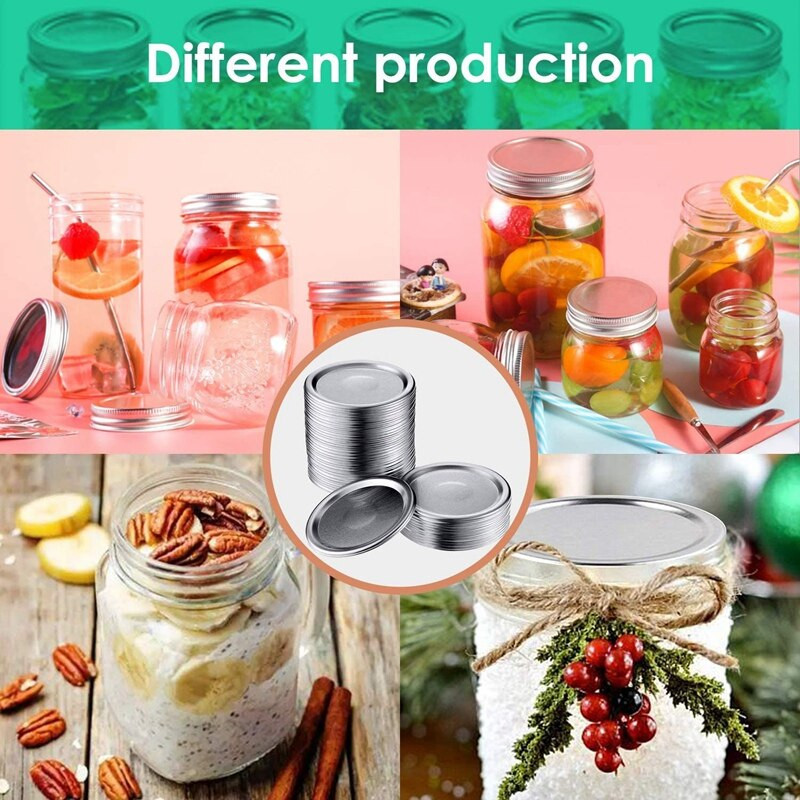 70 vienetų plačios burnos stiklainių dangtelių, tinka atskirtiems masoninių stiklainių dangčiams, nepralaidūs, apsauginiai dangteliai, su silikoniniu sandarikliu