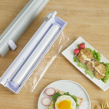 Дозатор за опаковки за храна Магнитно фиксиращо фолио без перфорация Пластмасов нож Остро плъзгащо се острие Поставка за съхранение Кухня T21C
