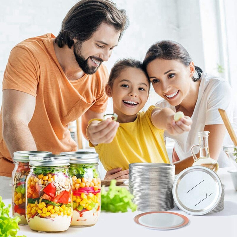 Poklopci za konzerviranje sa širokim otvorom za staklenke Ball/Kerr, podijeljeni metalni poklopci za staklenke sa silikonskim brtvama, srebrni, 120 komada
