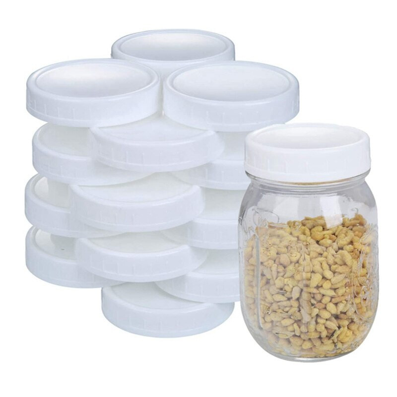 20 ks plastových úložných uzáverov s rebrovanými viečkami pre štandardné fľaše Mason Jar s bežným hrdlom, 86 mm a 70 mm