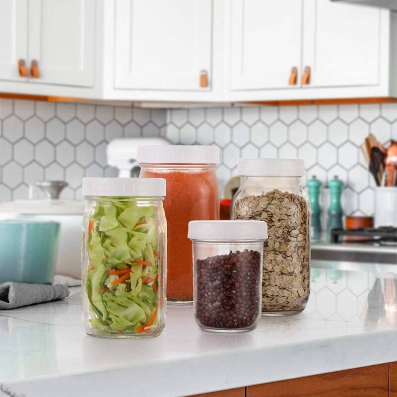 Pachete de 16 capace pentru borcane Mason cu gură largă, capace de depozitare din plastic pentru borcane de conserve, suprafață rezistentă la scurgeri și la zgârieturi