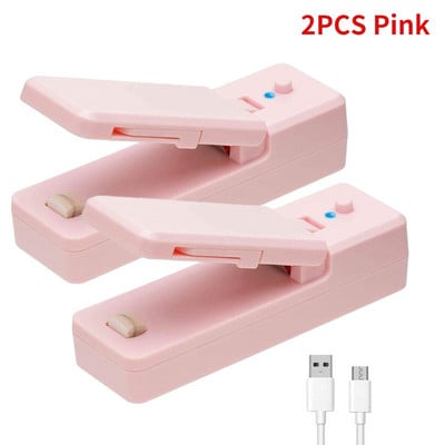 2/1 ks 2 v 1 USB nabíjateľná mini uzatvárateľná fólia na vrecká, vákuové uzatvárateľné fólie, prenosná uzatvárateľná fólia na občerstvenie, klip na vrecko na plastové vrecko, skladovanie potravín