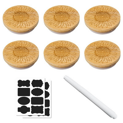 Poklopci za staklenke Okrugli poklopci za staklenke od bambusa za višekratnu upotrebu Drveni poklopci Ukrasni poklopci od bambusa sa silikonskim brtvenim prstenovima 6 kom.