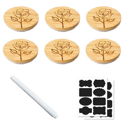 Poklopci za staklenke Okrugli poklopci za staklenke od bambusa za višekratnu upotrebu Drveni poklopci Ukrasni poklopci od bambusa sa silikonskim brtvenim prstenovima 6 kom.