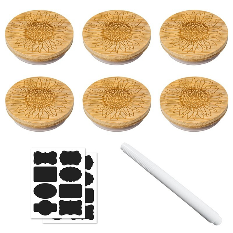 Poklopci za staklenke Okrugli poklopci za staklenke od bambusa za višekratnu upotrebu Drveni poklopci Ukrasni poklopci od bambusa sa silikonskim brtvenim prstenovima 6 kom.