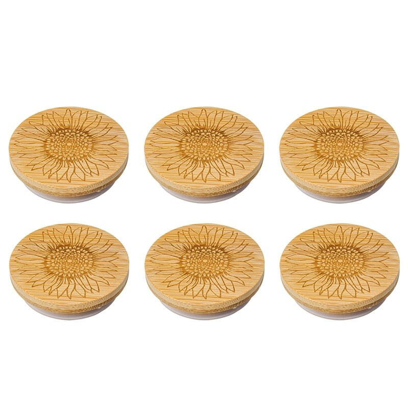 Poklopci za staklenke Okrugli poklopci za staklenke od bambusa za višekratnu upotrebu Drveni poklopci Ukrasni poklopci od bambusa sa silikonskim brtvenim prstenovima 6 kom.