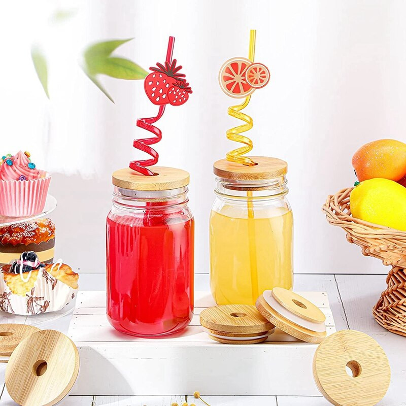 Bambusz tégelyfedelek szalmalyukkal Újrafelhasználható tégelyfedelek Szivárgásmentes Üvegdobozos ivóvíztároló üvegek Konzervfedelek