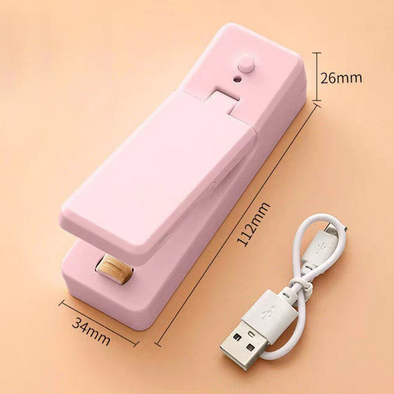USB mini tesniace zariadenia 2 v 1, nabíjateľné ručné tepelné tesniace zariadenia s rezacím nožom na skladovanie potravín v plastových vreckách