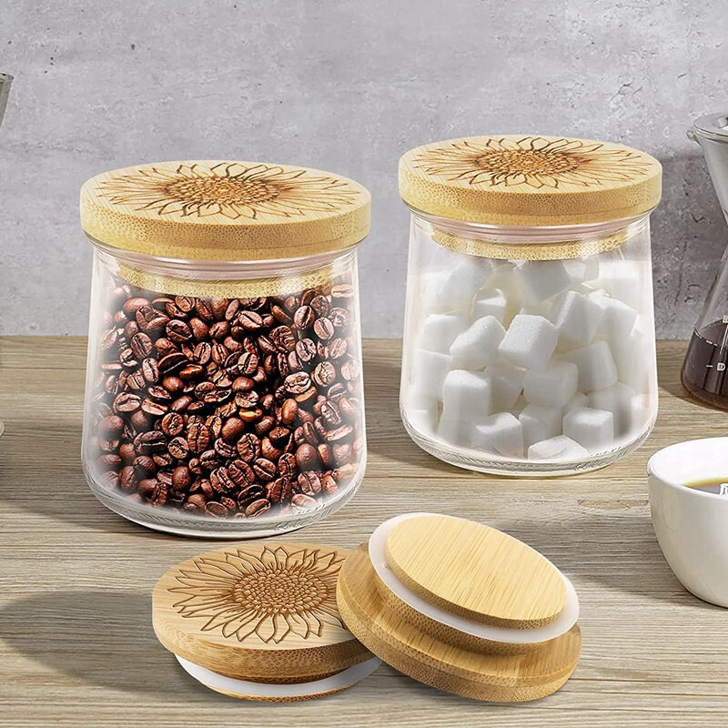 Poklopci za staklenke Okrugli poklopci za staklenke od bambusa za višekratnu upotrebu Drveni poklopci Ukrasni poklopci od bambusa sa silikonskim brtvenim prstenovima 6 kom.