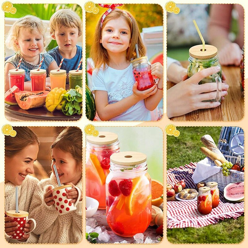 Capace pentru borcane din bambus cu orificiu pentru paie Capace pentru borcane reutilizabile Conserve de sticlă rezistente la scurgeri Borcane de depozitare pentru băuturi Capace pentru conserve