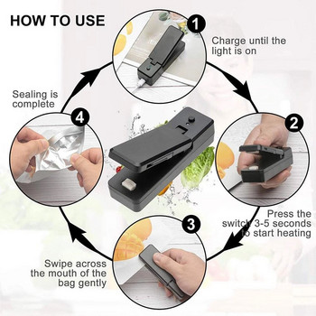 Mini Bag Sealer 2-in-1 Heat Sealers Rechargeable Handheld Heat Sealers & Cutter for Plastic Bag Storage Food Kitchen