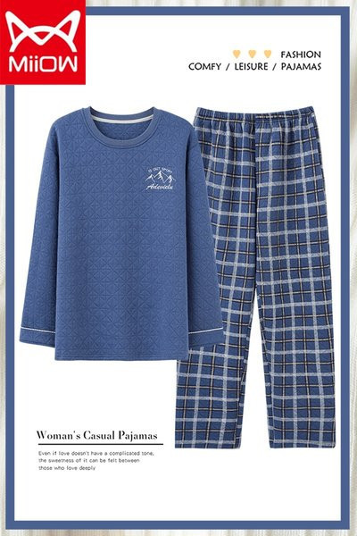 Novi model muške pidžame od bluze s okruglim izrezom i kariranih hlača