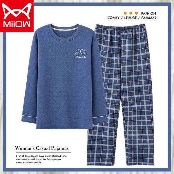 Novi model muške pidžame od bluze s okruglim izrezom i kariranih hlača