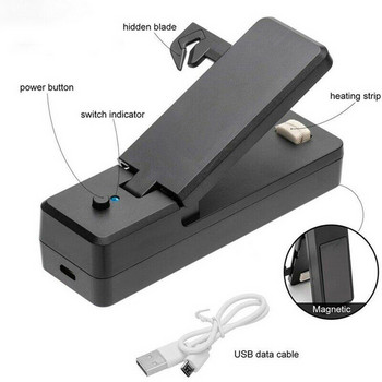 Φορητό Mini Food Heat Sealer 2 σε 1 Φορητή τσάντα κενού σφράγισης USB Επαναφορτιζόμενη για πλαστική σακούλα αποθήκευσης σνακ Συσκευασία σφράγισης