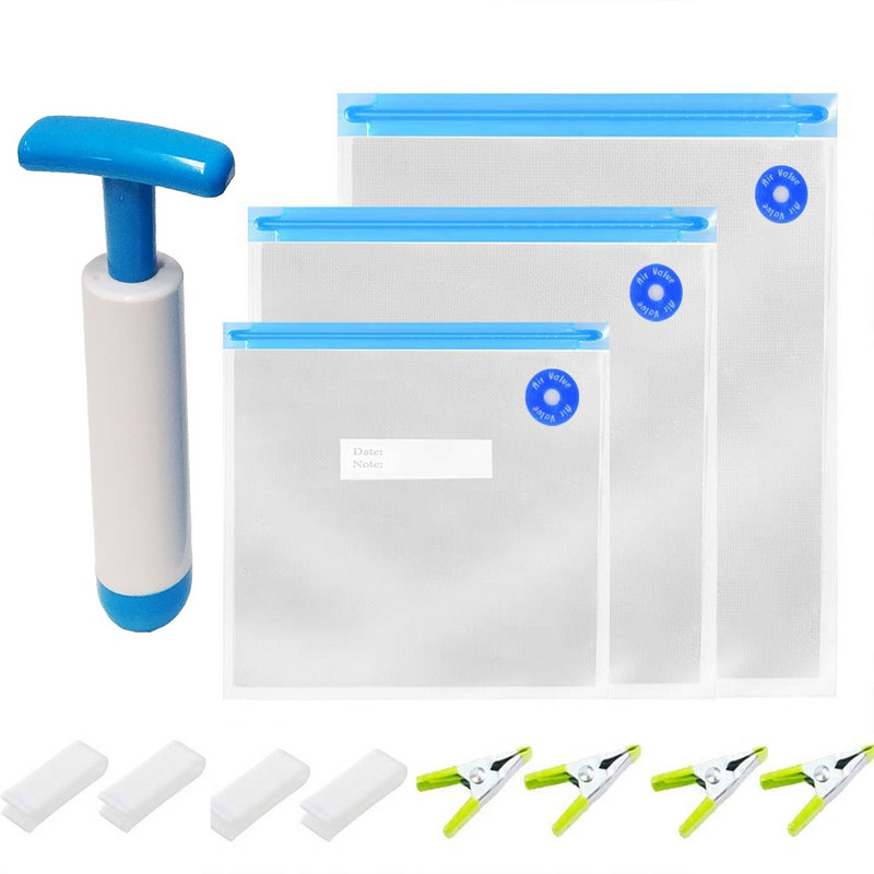 Vákuové balenie Sous Vide, súprava na opakované použitie, vrecká na skladovanie potravín so vzduchovým ventilom a vzduchovou pumpou Work by Handle