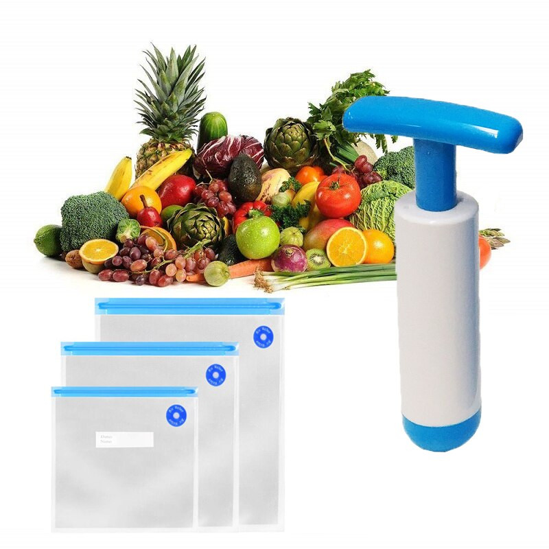 Vákuové balenie Sous Vide, súprava na opakované použitie, vrecká na skladovanie potravín so vzduchovým ventilom a vzduchovou pumpou Work by Handle