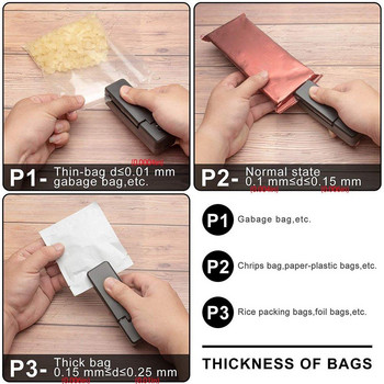 2 σε 1 Mini Bag Sealer Portable Heat Sealers Επαναφορτιζόμενα Handheld Heat Sealers & Cutter for Plastic Bag Storage