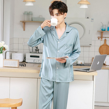 Нов модел мъжка сатенена пижама от две части