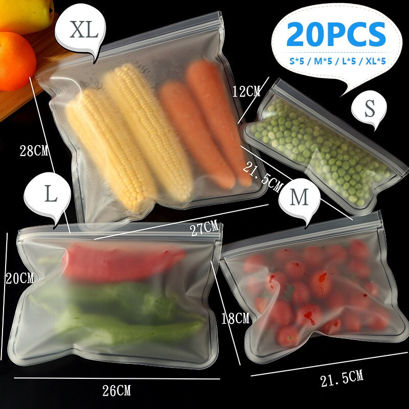 8/12/16/20/5Pcs/Set PEVA vrećica za pohranu Spremnici za pohranu hrane Vakuumska zatvorena vrećica za zamrzavanje Višekratna nepropusna vrećica za grickalice, voće i svježe voće