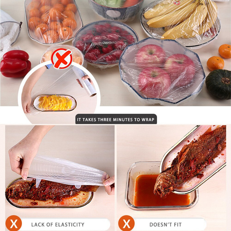 100kom jednokratni poklopac za zdjelu, elastični pokrivač za prašinu za hranu, plastični omot, poklopac za pohranu svježe hrane, saran omot za hladnjak, kuhinju