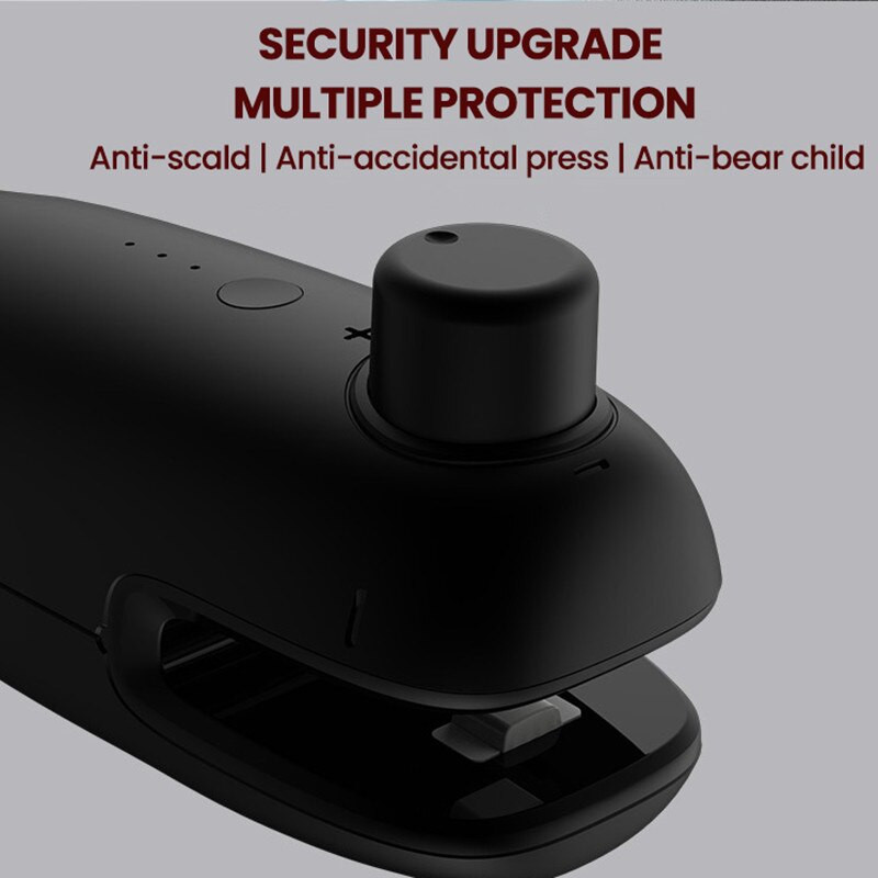 Crni mini zatvarač za pohranu hrane USB punjenje Prijenosni zatvarač Paket za hranu i grickalice Kepsa za vrećice Ručni vakuumski zatvarač Kuhinjski alati