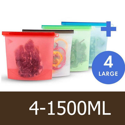 Silikónové vrecko na potraviny s opakovaným použitím 1000 ml 1500 ml, vzduchotesné tesnenie, silikónové vrecká na potraviny so zipsom, úložný kontajner, mraziace vrecká na čerstvé potraviny