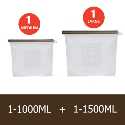 Silikónové vrecko na potraviny s opakovaným použitím 1000 ml 1500 ml, vzduchotesné tesnenie, silikónové vrecká na potraviny so zipsom, úložný kontajner, mraziace vrecká na čerstvé potraviny