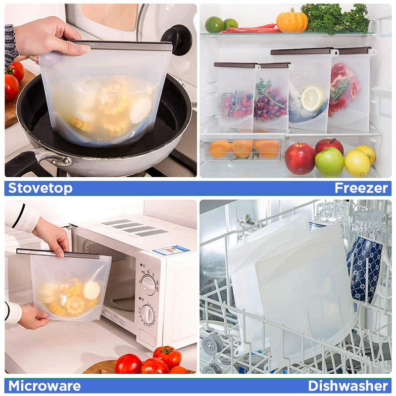 Silikónové vrecko na potraviny s opakovaným použitím 1000 ml 1500 ml, vzduchotesné tesnenie, silikónové vrecká na potraviny so zipsom, úložný kontajner, mraziace vrecká na čerstvé potraviny