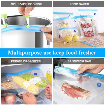 Вакуумно затворени торби с цип за съхранение Контейнер за фризер за многократна употреба Sous Vide Органайзер за готвене и храна Поддържайте свежест със запечатващи щипки