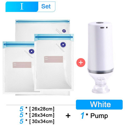 Elektrická ručná vákuová pumpa, vákuové úložné vrecká na potraviny, fólia, USB uzatvárací stroj na kuchynské nádoby, vákuové vrecká so zipsom 5/10 ks