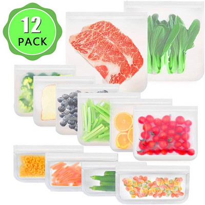 6/12 balení Ziplock opakovane použiteľných vreciek na skladovanie potravín, BPA zadarmo, nepriepustné občerstvovacie vrecká na obed, mrazničku, ovocie, FDA triedy, vrecko na skladovanie potravín