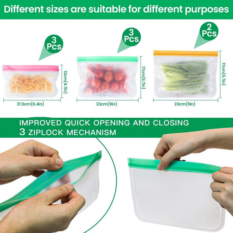 8 KOM VREĆA ZA POHRANU VREĆE ZA PONOVNO UPOTREBLJIVANJE VREĆE ZA HRANU VREĆE ZA SENDVIČ SNACK VREĆA ZA SVEŽE VREĆE ZIP VREĆA VREĆA ZIPLOP Nepropusni spremnici