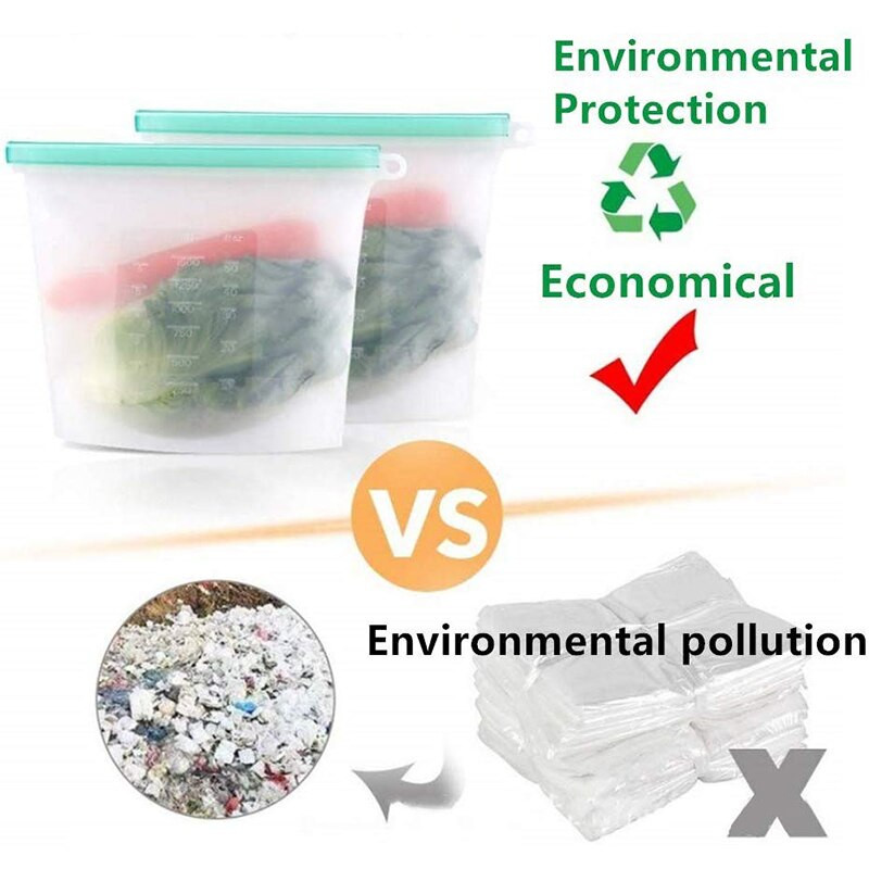 Silikonske vrećice za pohranu hrane za višekratnu upotrebu u 3 veličine, hermetički zatvorena vrećica za spremnik za čuvanje hrane za svježinu povrća i voća