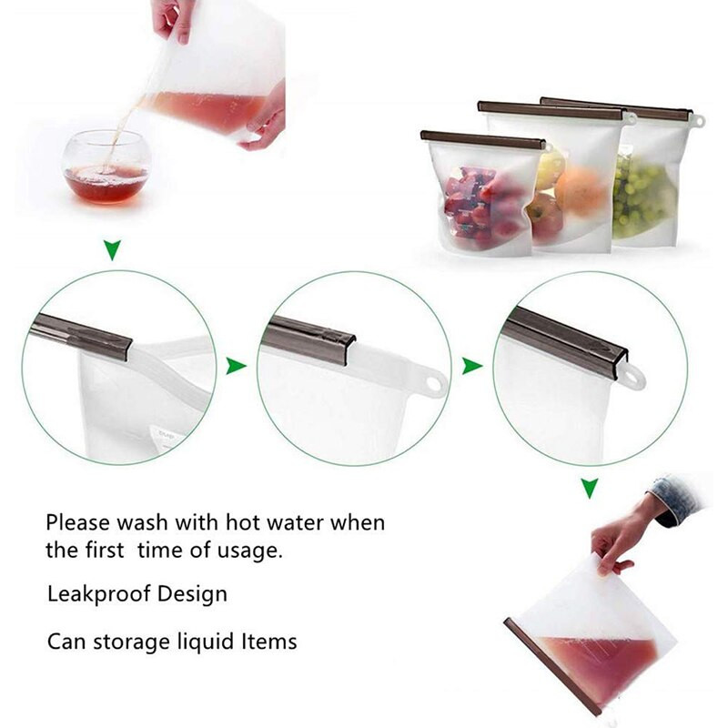 Silikonske vrećice za pohranu hrane za višekratnu upotrebu u 3 veličine, hermetički zatvorena vrećica za spremnik za čuvanje hrane za svježinu povrća i voća