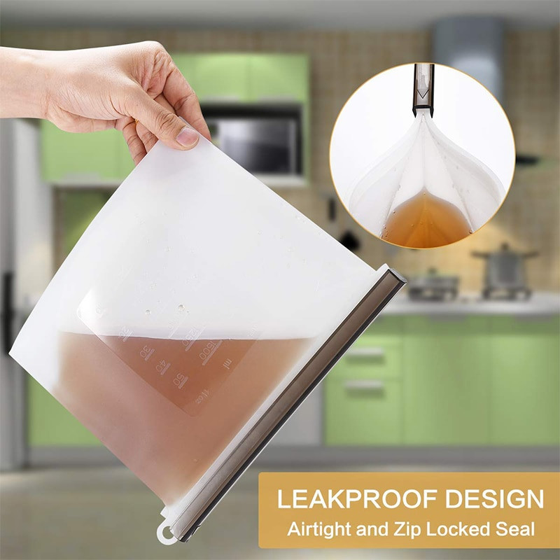 Silikonske vrećice za pohranu hrane za višekratnu upotrebu u 3 veličine, hermetički zatvorena vrećica za spremnik za čuvanje hrane za svježinu povrća i voća