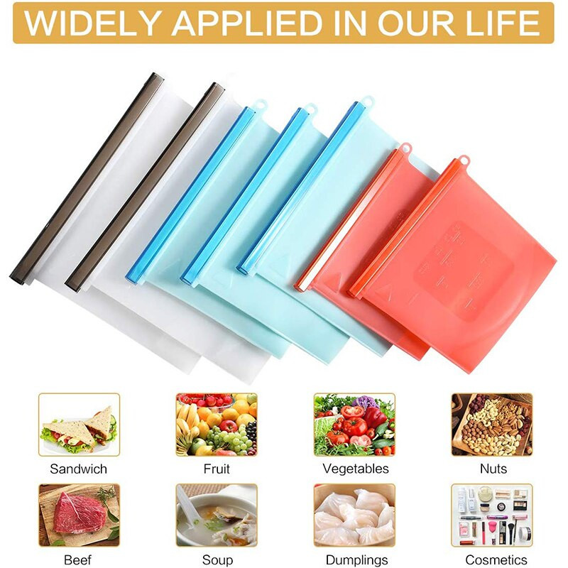 Silikonske vrećice za pohranu hrane za višekratnu upotrebu u 3 veličine, hermetički zatvorena vrećica za spremnik za čuvanje hrane za svježinu povrća i voća