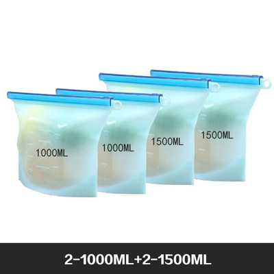 Vrećice za pohranu hrane za višekratnu upotrebu Bez BPA Paket od 4 paketa sa patentnim zatvaračem Set silikonskih vrećica za hranu za zamrzivač i mikrovalnu perivu vrećicu za ručak sa patent zatvaračem