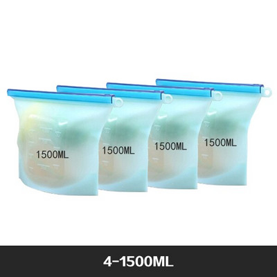 Vrećice za pohranu hrane za višekratnu upotrebu Bez BPA Paket od 4 paketa sa patentnim zatvaračem Set silikonskih vrećica za hranu za zamrzivač i mikrovalnu perivu vrećicu za ručak sa patent zatvaračem