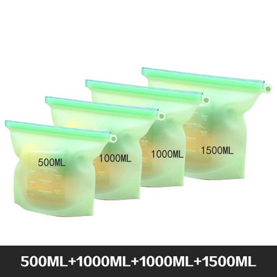 Vrećice za pohranu hrane za višekratnu upotrebu Bez BPA Paket od 4 paketa sa patentnim zatvaračem Set silikonskih vrećica za hranu za zamrzivač i mikrovalnu perivu vrećicu za ručak sa patent zatvaračem