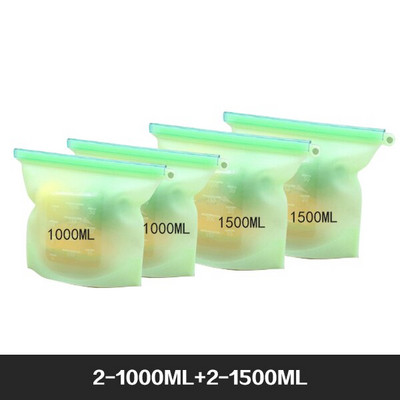 Vrećice za pohranu hrane za višekratnu upotrebu Bez BPA Paket od 4 paketa sa patentnim zatvaračem Set silikonskih vrećica za hranu za zamrzivač i mikrovalnu perivu vrećicu za ručak sa patent zatvaračem