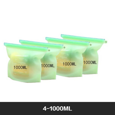 Vrećice za pohranu hrane za višekratnu upotrebu Bez BPA Paket od 4 paketa sa patentnim zatvaračem Set silikonskih vrećica za hranu za zamrzivač i mikrovalnu perivu vrećicu za ručak sa patent zatvaračem