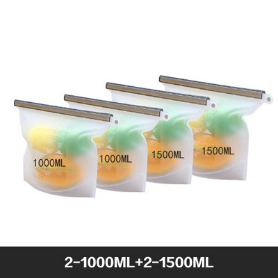 Vrećice za pohranu hrane za višekratnu upotrebu Bez BPA Paket od 4 paketa sa patentnim zatvaračem Set silikonskih vrećica za hranu za zamrzivač i mikrovalnu perivu vrećicu za ručak sa patent zatvaračem